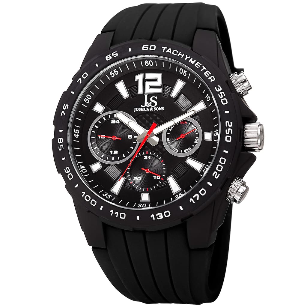 Joshua & Sone Men's Quartz Multifunction Tachymeter Black Strap Watch