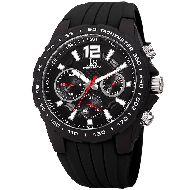 Joshua & Sone Men's Quartz Multifunction Tachymeter Black Strap Watch