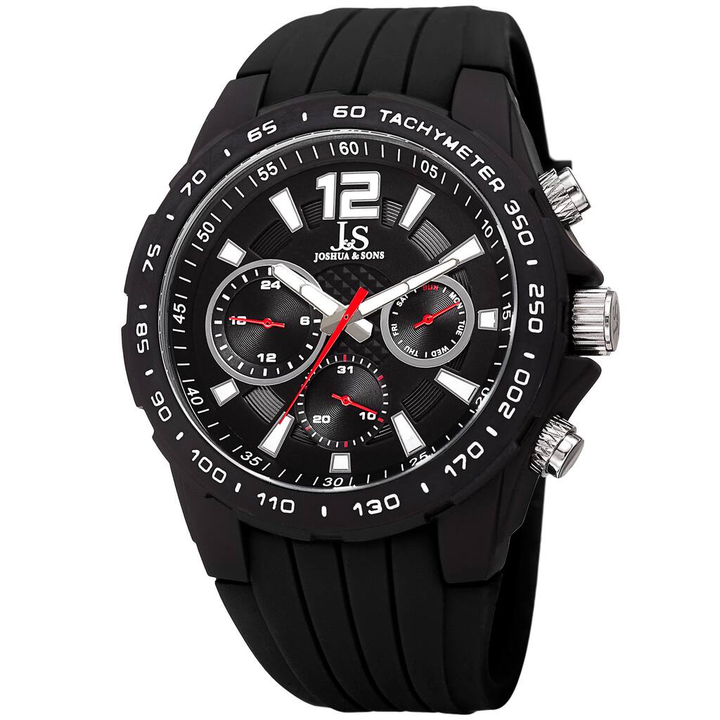 Joshua & Sone Men's Quartz Multifunction Tachymeter Black Strap Watch