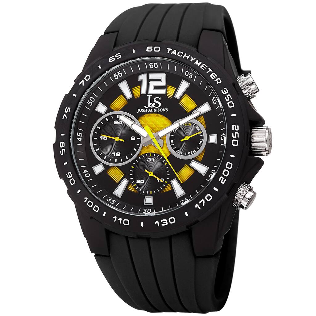 Joshua & Sone Men's Quartz Multifunction Tachymeter Yellow Strap Watch