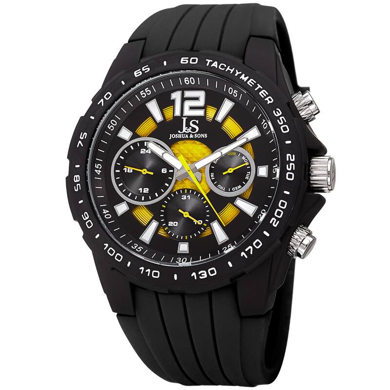 Joshua & Sone Men's Quartz Multifunction Tachymeter Yellow Strap Watch