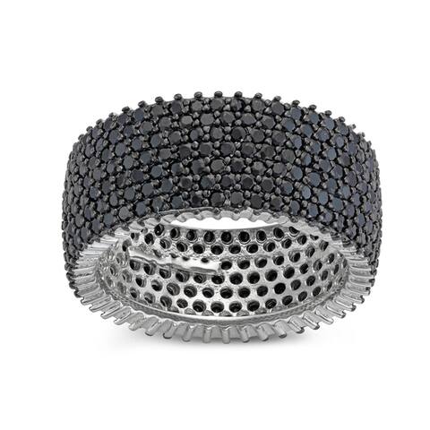 Gioelli Sterling Silver Black Spinel Pave Wide Band Ring