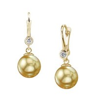 Davonna 14k Yellow Gold Golden South Sea Pearl Dangle Earrings 11 Radiance Pearl 14k Gold Golden South Sea And Diamond Earrings 9 10mm