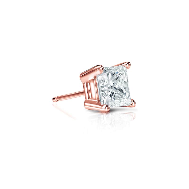 Auriya 14k Gold 1/4ct TDW Square Princess-Cut SINGLE STUD (1) Diamond Earring - Rose