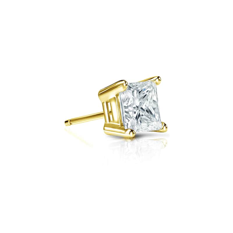 Auriya 14k Gold 1/4ct TDW Square Princess-Cut SINGLE STUD (1) Diamond Earring - Yellow