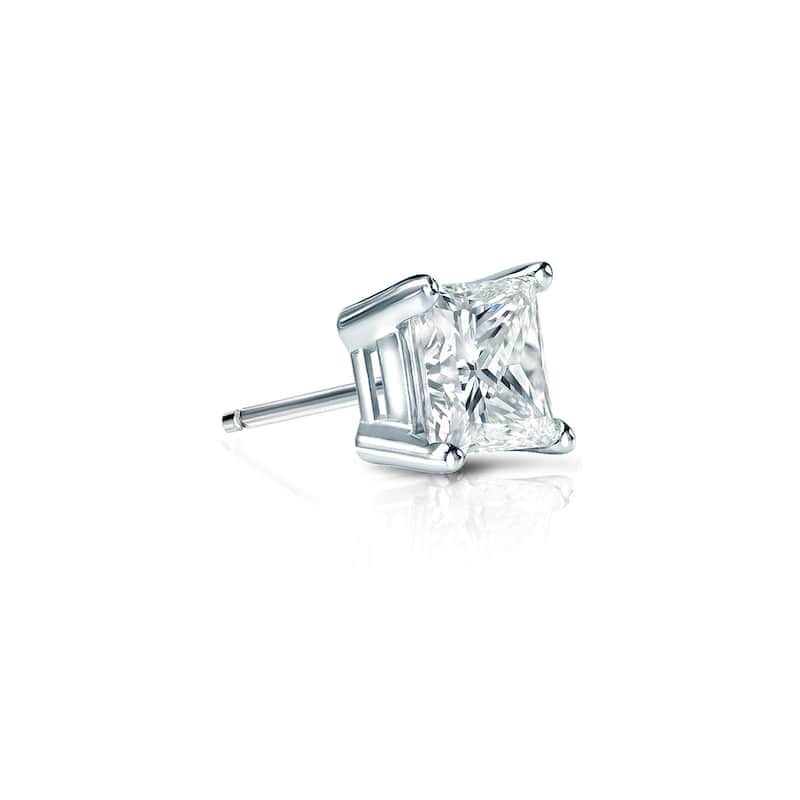 Auriya 14k Gold 1/4ct TDW Square Princess-Cut SINGLE STUD (1) Diamond Earring - White