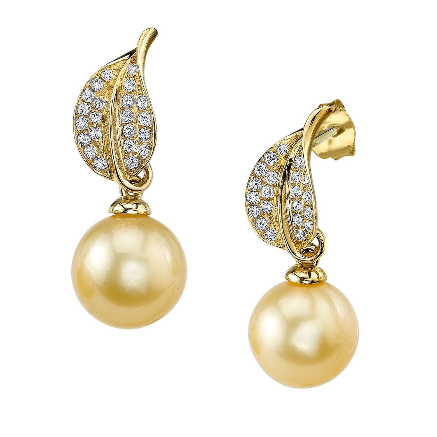 AAA 10-11mm natural South Sea golden round Pearl Earrings 14k Yellow Gold AAA 10-11mm natural South Sea golden round Pearl Earrings 14k Yellow Gold