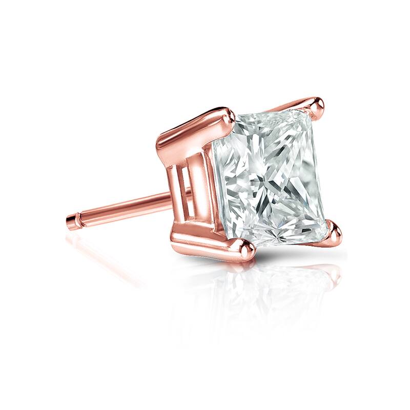 Auriya 14k Gold 1ct TDW Princess-Cut SINGLE STUD (1) Diamond Earring