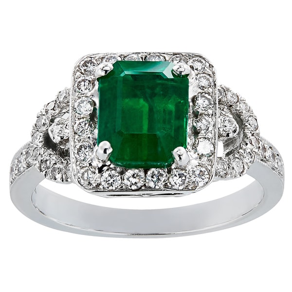 18k White Gold Emerald Diamond High-polished Ring