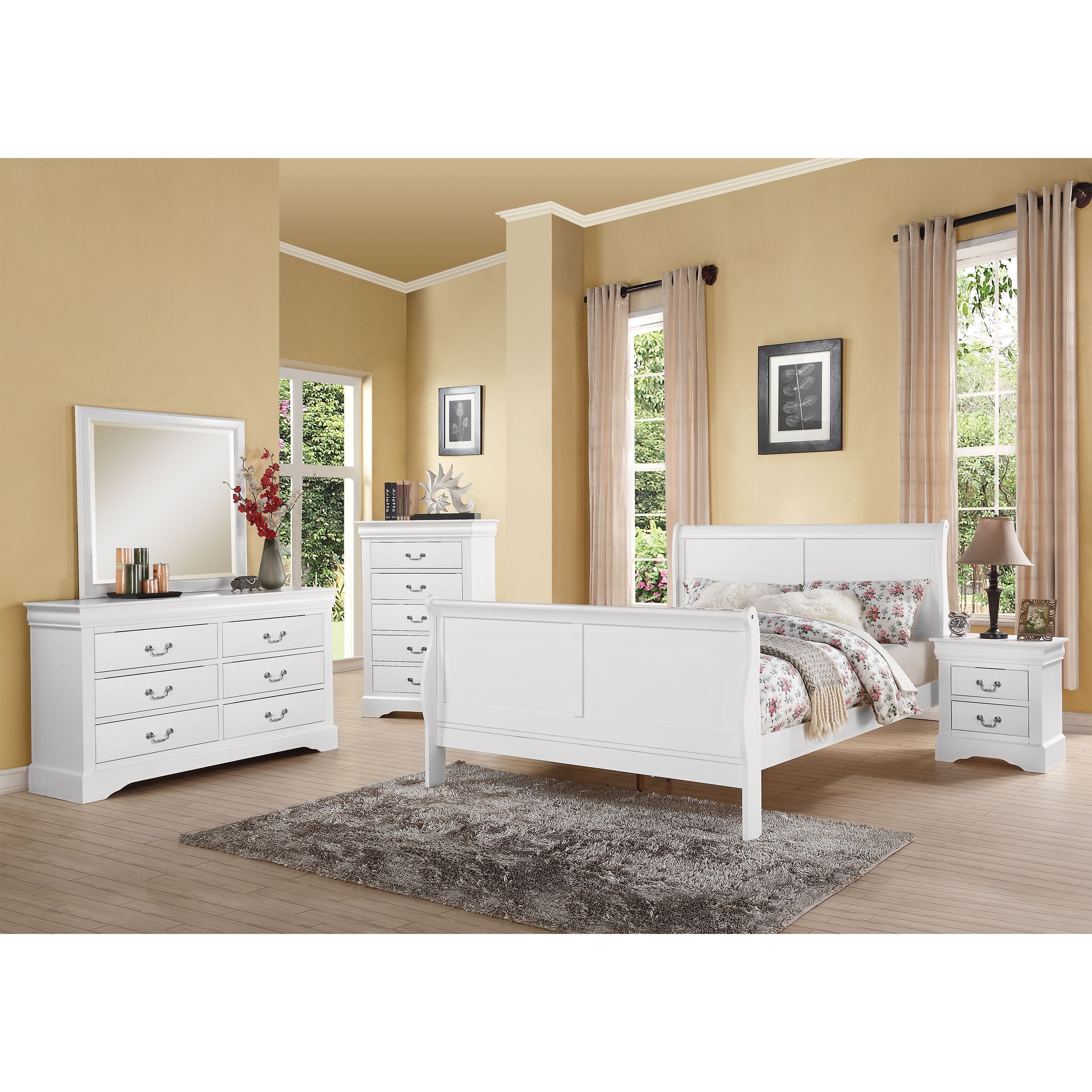 Acme Furniture Louis Philippe III Collection 24390Q5PC Bedroom Set with  Queen Size Bed, Dresser, Mirror, Chest and Nightstand in Black Finish