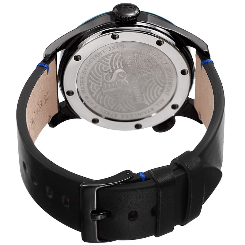Joshua & Sons Men's Quartz Dual Time Stainless Steel Black Leather Strap Watch
