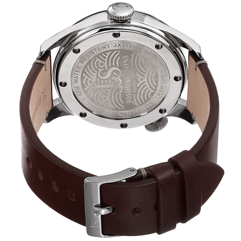 Joshua & Sons Men's Quartz Dual Time Stainless Steel Silver-Tone Leather Strap Watch