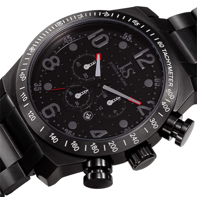 Joshua & Sons Men's Quartz Chronograph Tachymeter Stainless Steel Black Bracelet Watch