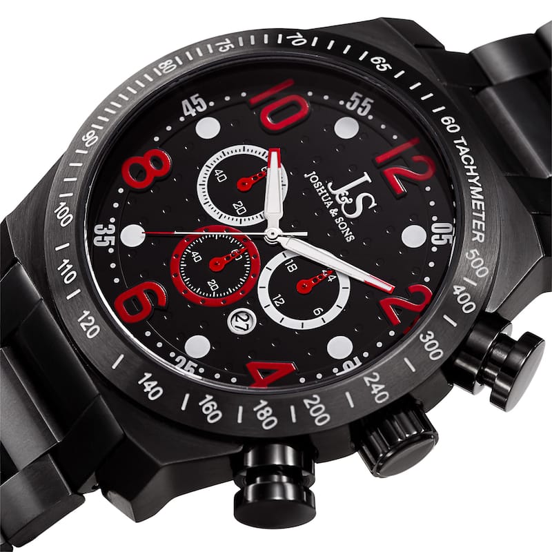 Joshua & Sons Men's Quartz Chronograph Tachymeter Stainless Steel Red Bracelet Watch