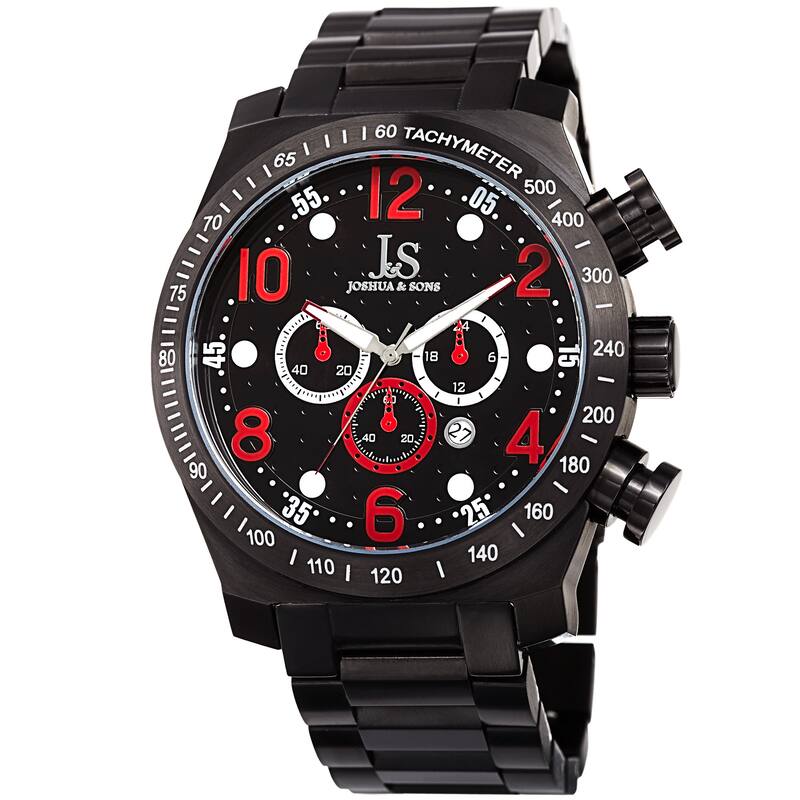 Joshua & Sons Men's Quartz Chronograph Tachymeter Stainless Steel Red Bracelet Watch
