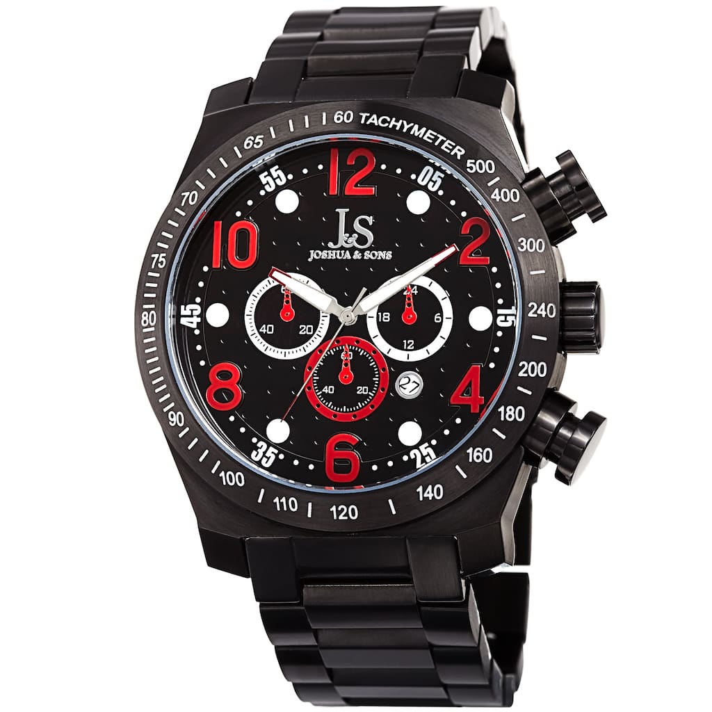 Joshua & Sons Men's Quartz Chronograph Tachymeter Stainless Steel Red Bracelet Watch