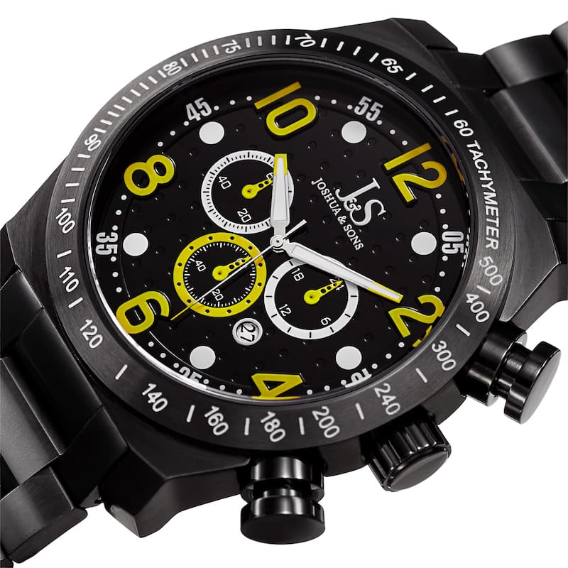 Joshua & Sons Men's Quartz Chronograph Tachymeter Stainless Steel Yellow Bracelet Watch
