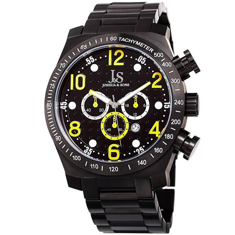 Joshua & Sons Men's Quartz Chronograph Tachymeter Stainless Steel Yellow Bracelet Watch