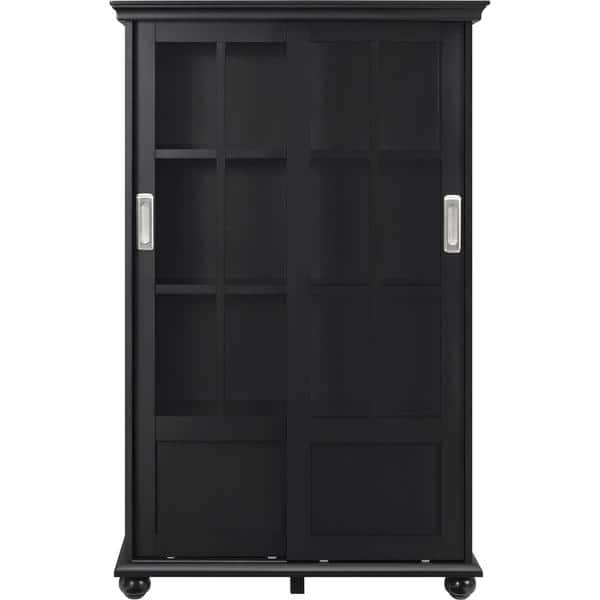 Shop Ameriwood Home Aaron Lane Black Bookcase With Sliding Glass