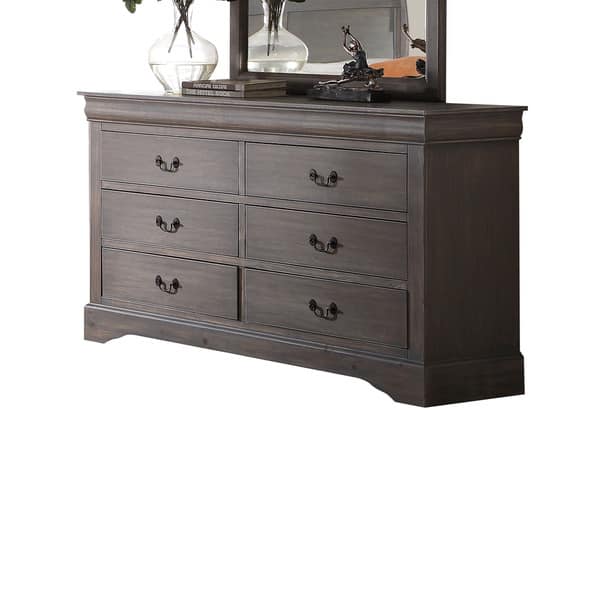 slide 2 of 2, Louis Philippe III Antique Grey 6-drawer Dresser