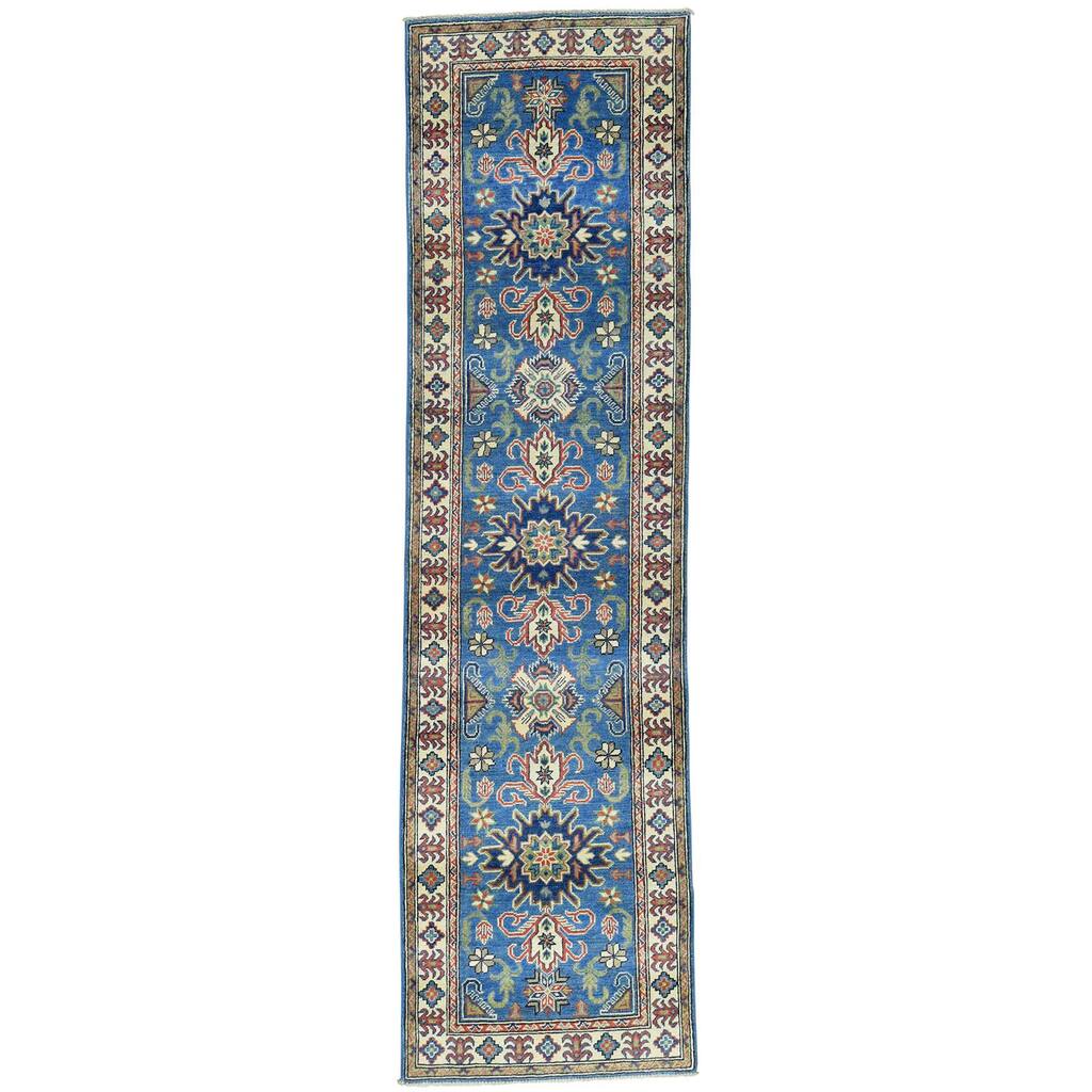 Hand-Knotted Geometric Design Kazak Runner Oriental Rug (2'6x9'7)