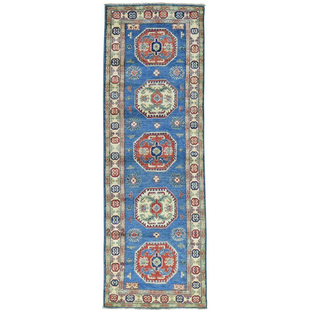Hand-Knotted Geometric Design Kazak Runner Oriental Rug (2'8x8'2)