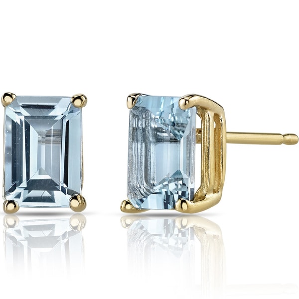 Oravo 14k Yellow Gold 1 3/4ct TGW Aquamarine Emerald-cut Stud Earrings