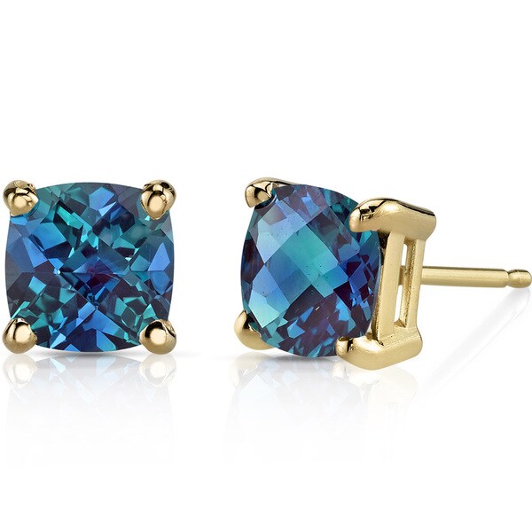 Oravo 14k Yellow Gold 2 1 2ct Tgw Created Alexandrite Cushion Oravo 14k Yellow Gold 2 1 2ct Tgw Created Alexandrite Cushion Cut Stud Earrings