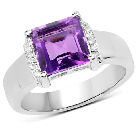 Malaika 2.55 Carat Genuine Amethyst and White Topaz .925 Sterling Silver Ring
