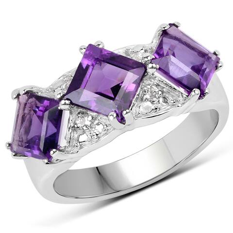 Malaika 3.09 Carat Genuine Amethyst and White Topaz .925 Sterling Silver Ring
