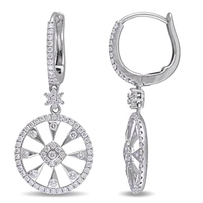 Miadora Signature Collection 14k White Gold 1 1/6ct TDW Diamond Filigree Halo Earrings