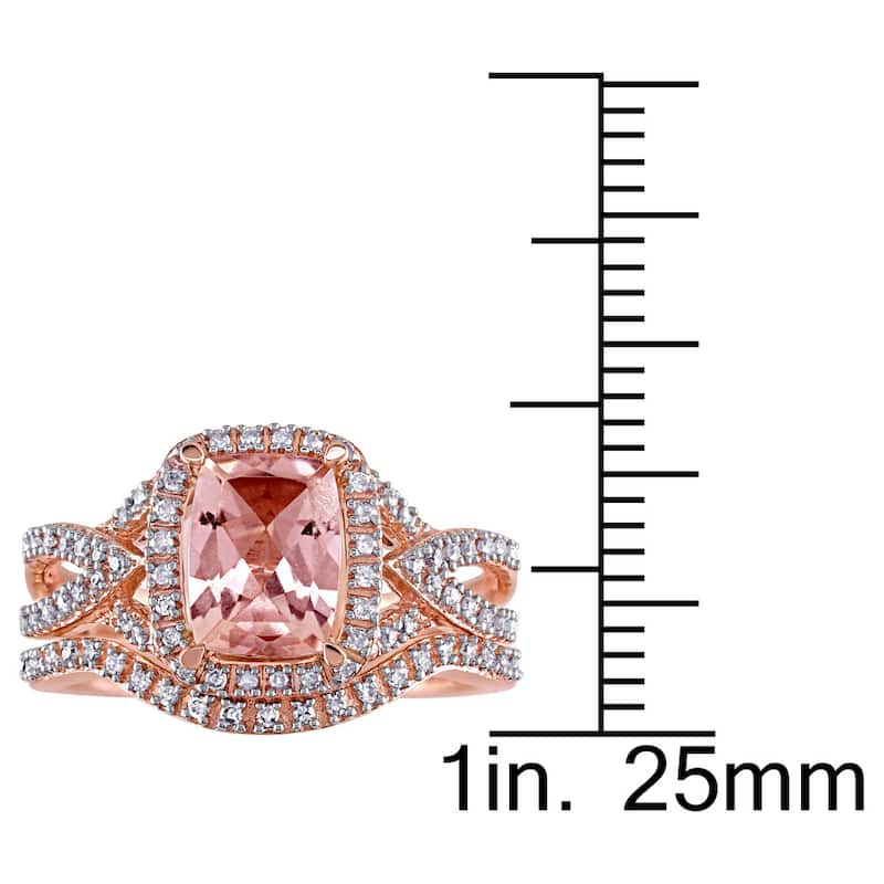 Halo Crossover Morganite 1/4ct TDW Diamond 10k Rose Gold Bridal Set by Miadora