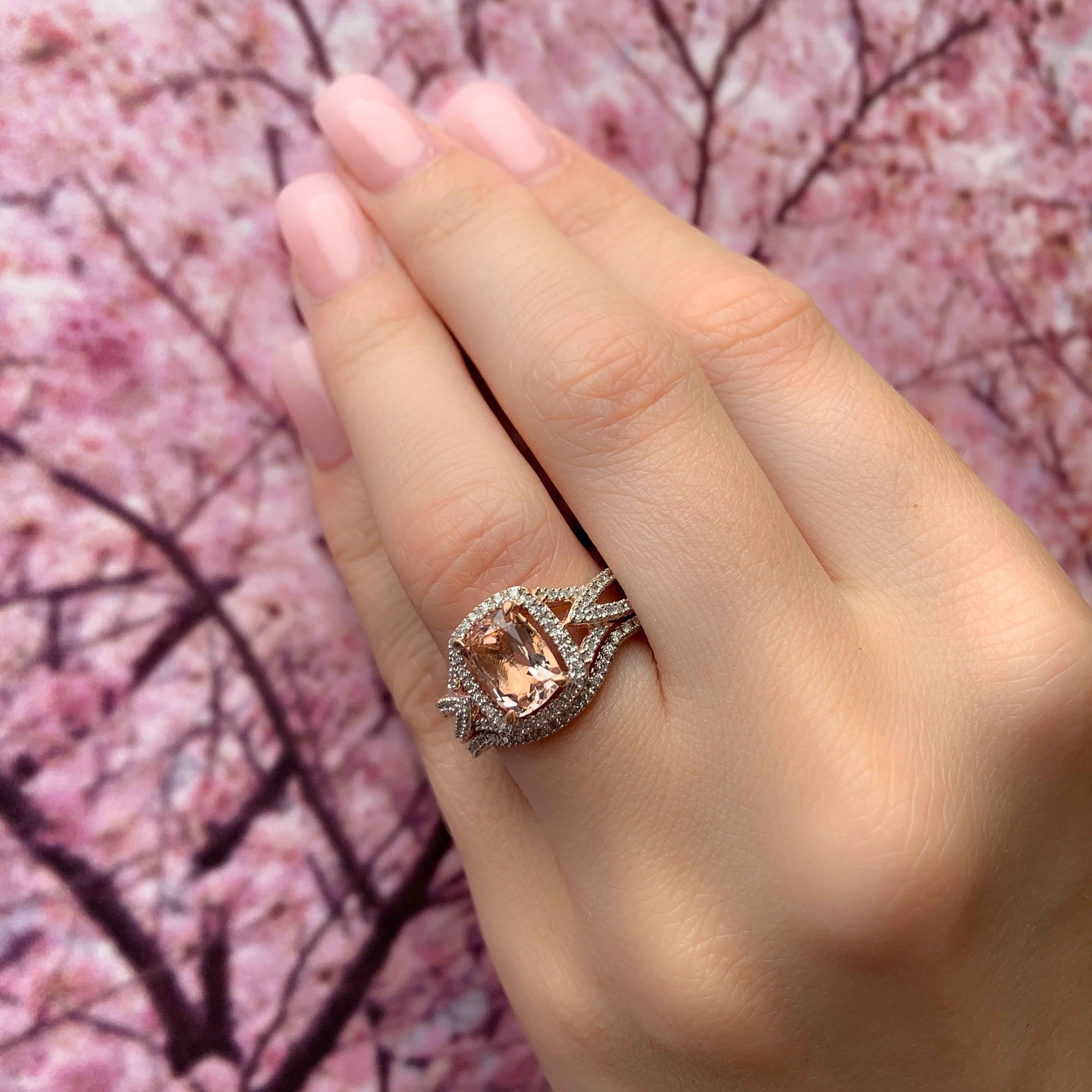 cushion cut morganite rose gold ring