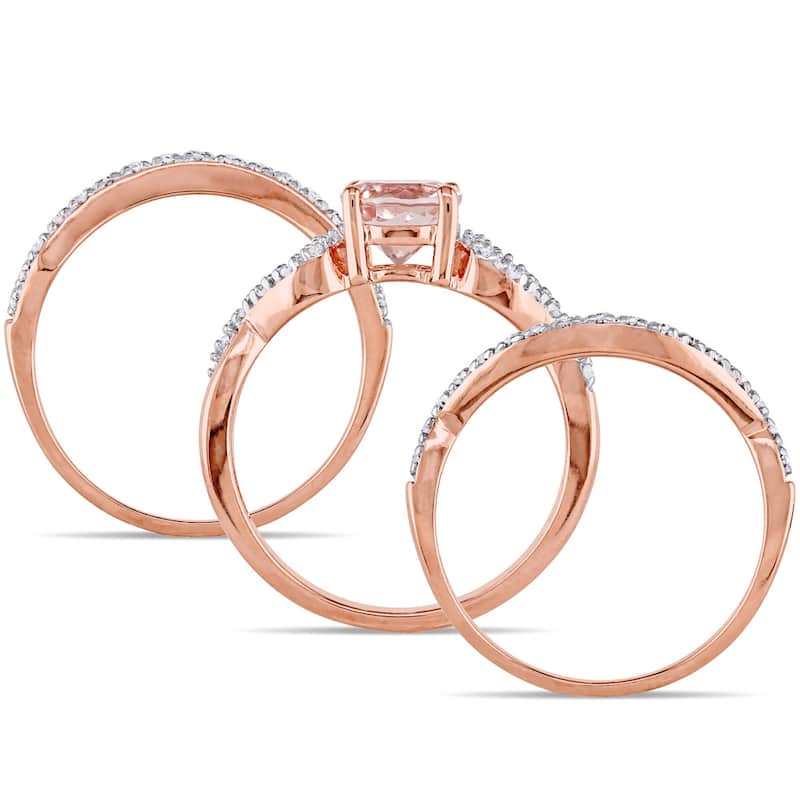 Miadora Signature Collection 10k Rose Gold Morganite and 1/5ct TDW Diamond Infinity Bridal Ring Set - Pink