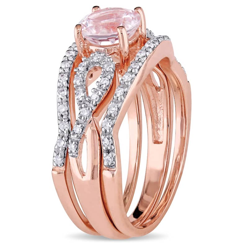 Miadora Signature Collection 10k Rose Gold Morganite and 1/5ct TDW Diamond Infinity Bridal Ring Set - Pink
