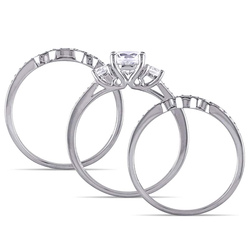Miadora Signature Collection 10k White Gold Created White Sapphire and 1/4ct TDW Diamond Bridal Set