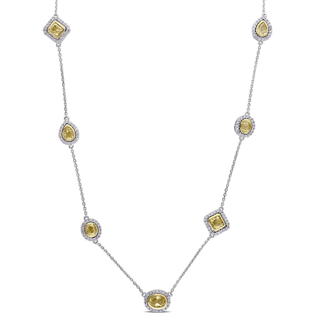 Miadora Signature Collection 14k 2-Tone White Yellow Gold 3ct TDW Yellow White Diamond Station Necklace