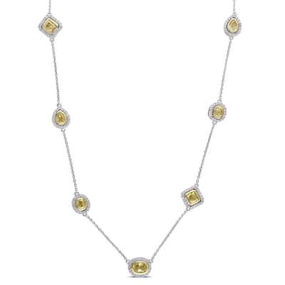 Miadora Signature Collection 14k 2-Tone White and Yellow Gold 3ct TDW Yellow and White Diamond Station Necklace (G-H, SI1-SI2)