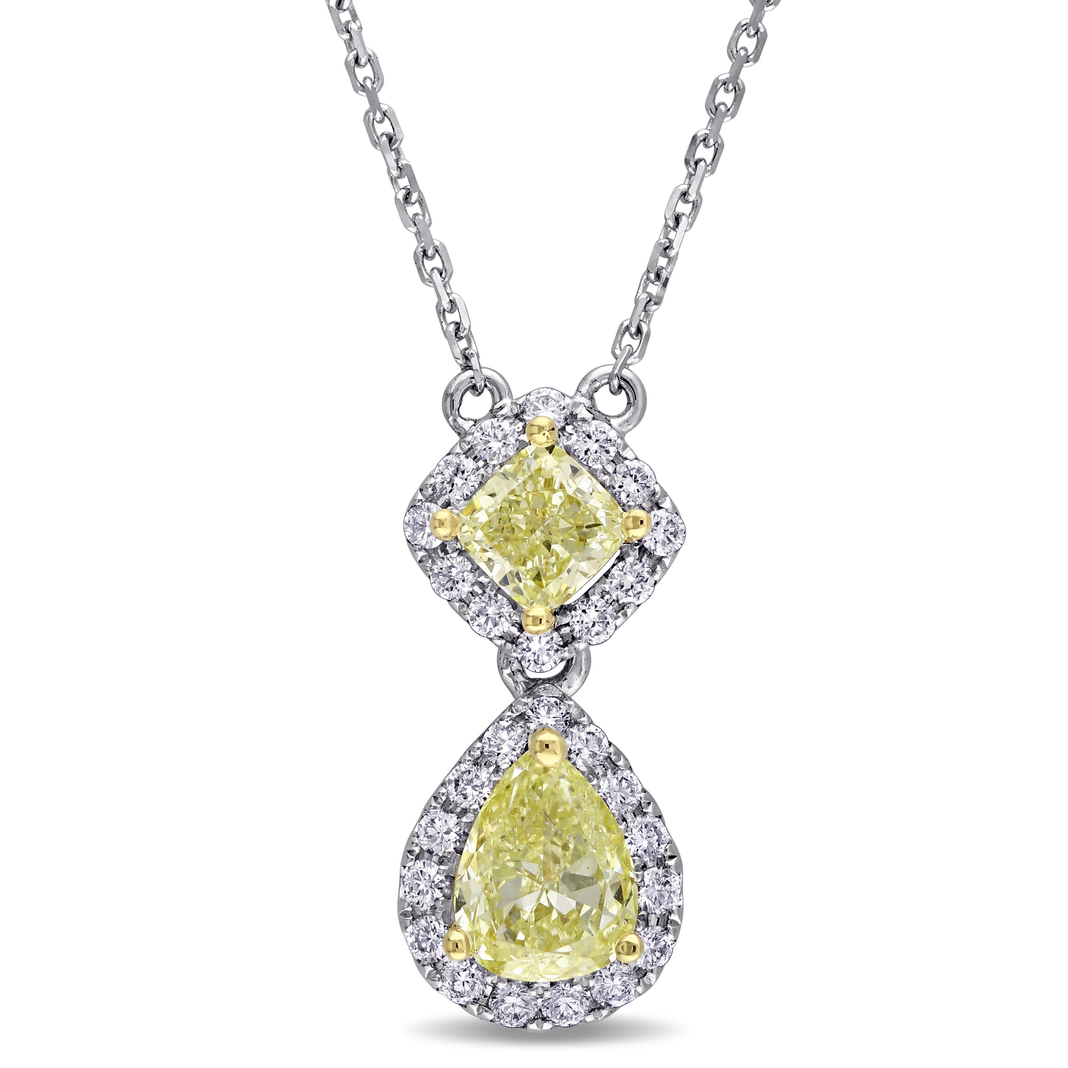 Miadora Signature Collection 14k 2-tone White Yellow Gold 2ct TDW Pear Cushion Yellow Diamond Necklace