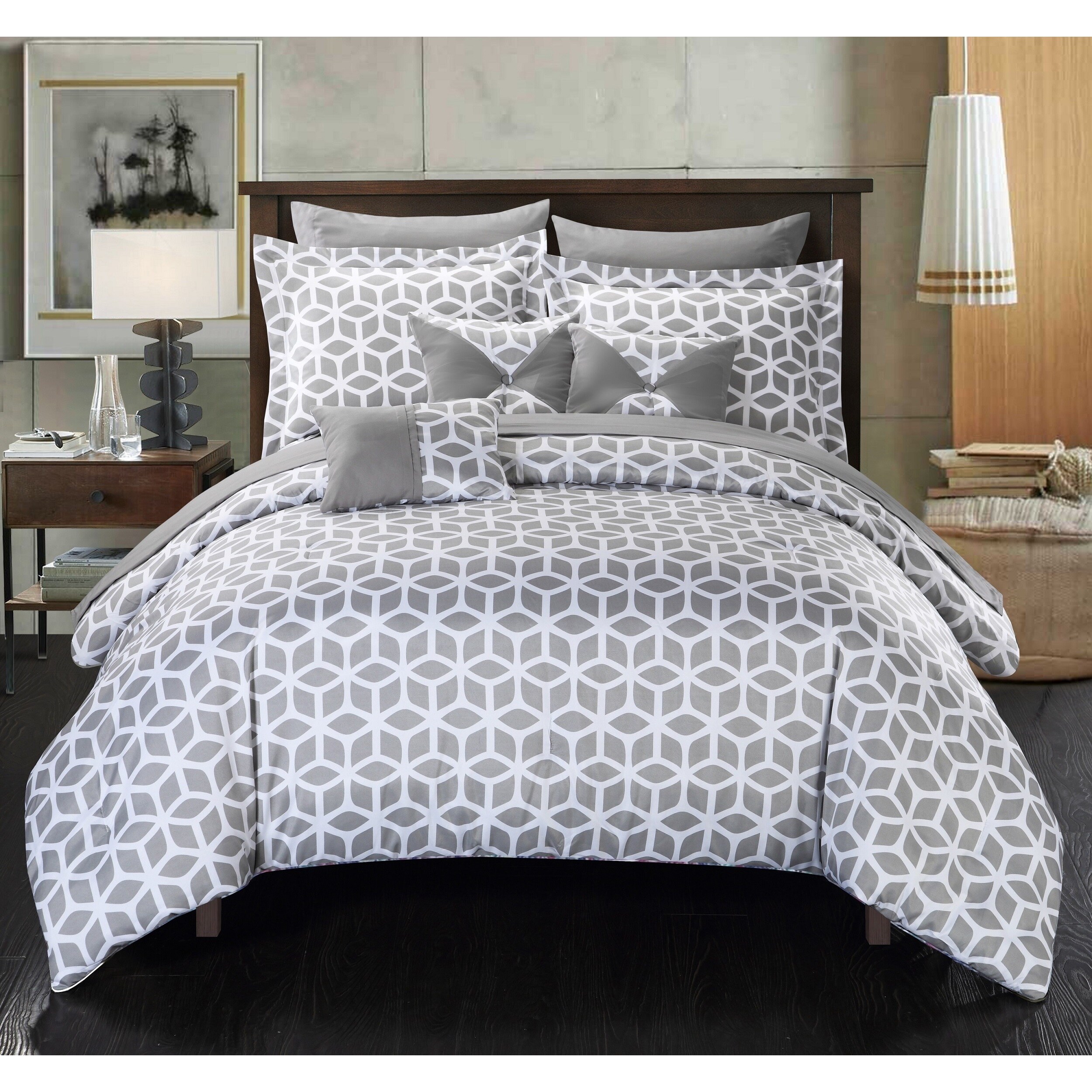 Chic Home Ritchelle Grey 10 Piece Bed in a Bag forter with Sheet