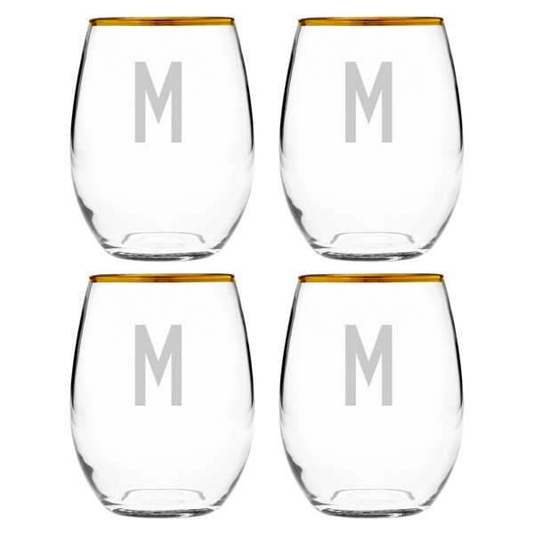 Shop Monogrammed Gold Rimmed Stemless Wine Glass Set Of 4 Free Shipping On Orders Over 45