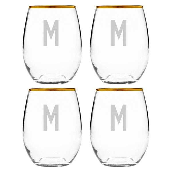 Shop Monogrammed Gold Rimmed Stemless Wine Glass Set Of 4 Free Shipping On Orders Over 45 