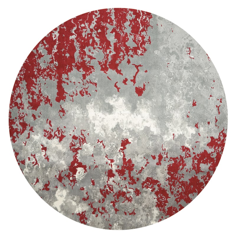 Nourison Twilight TWI21 Area Rug - 8' Round - Grey/Red - Round