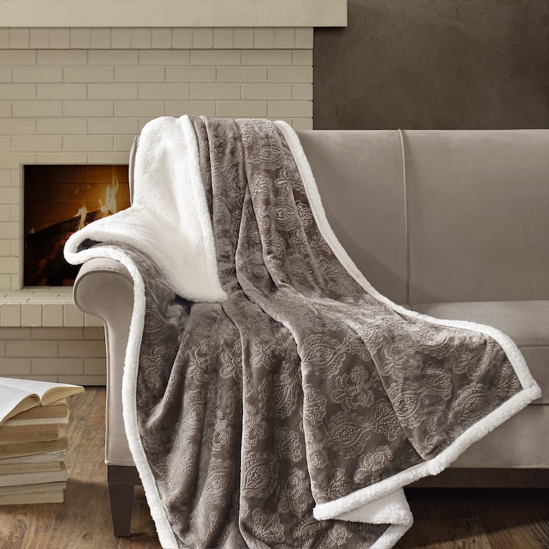 Madison Park Celia Oversized Textured Plush Berber Throw - Tan
