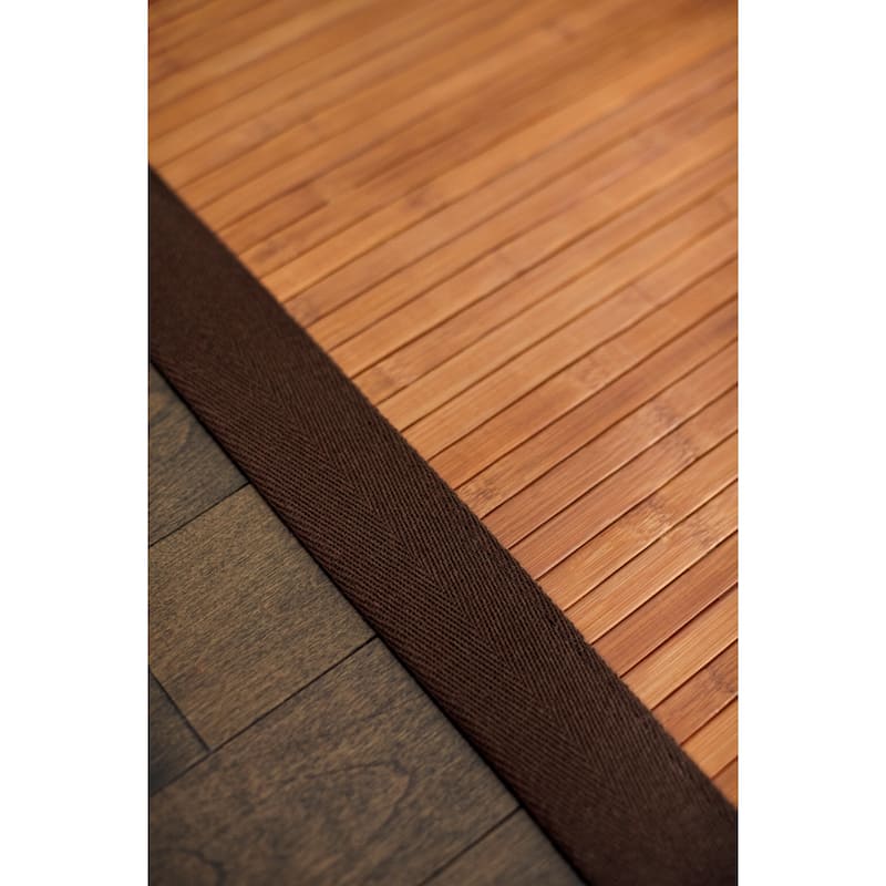 Jani Truffle Light Brown Bamboo Rug with Dark Brown Border - 7' x 10' Feet, Contemporary Chocolate Design