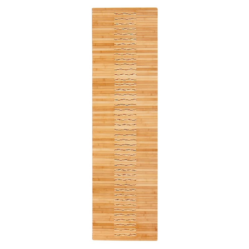 Jani Oolong Natural Brown Bamboo Striped Kitchen and Bath Mat - 20" x 48" inches, Eco-Friendly Kitchenmat & Bathmat