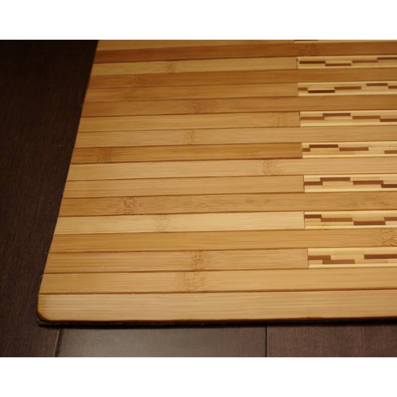 Jani Oolong Natural Brown Bamboo Striped Kitchen and Bath Mat - 20" x 48" inches, Eco-Friendly Kitchenmat & Bathmat