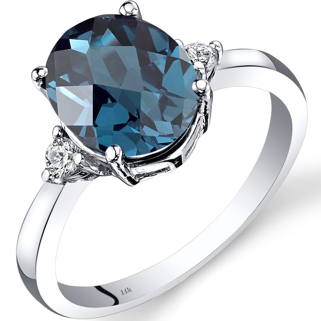 14K White Gold Diamond /& Blue Topaz December Oval Stone Ring Size 7