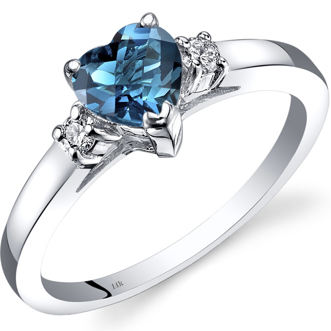sizes 5-10 14K White Gold Natural Swiss Blue Topaz Heart-shape 7x7 Stone Diamond Accent sizes 5-10 14K White Gold Natural Swiss Blue Topaz Heart-shape 7x7 Stone Diamond Accent