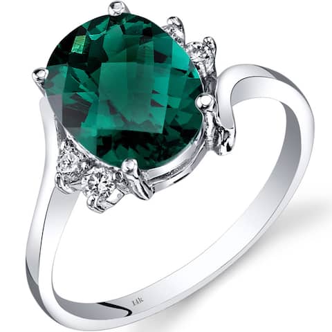 Oravo 14k White Gold 2 1/2ct TGW Created Emerald 1/8ct TDW Diamond Bypass Ring